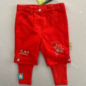 NWT Deux Par Deux Red Textured Floral Layer Design Legging Pants 12M